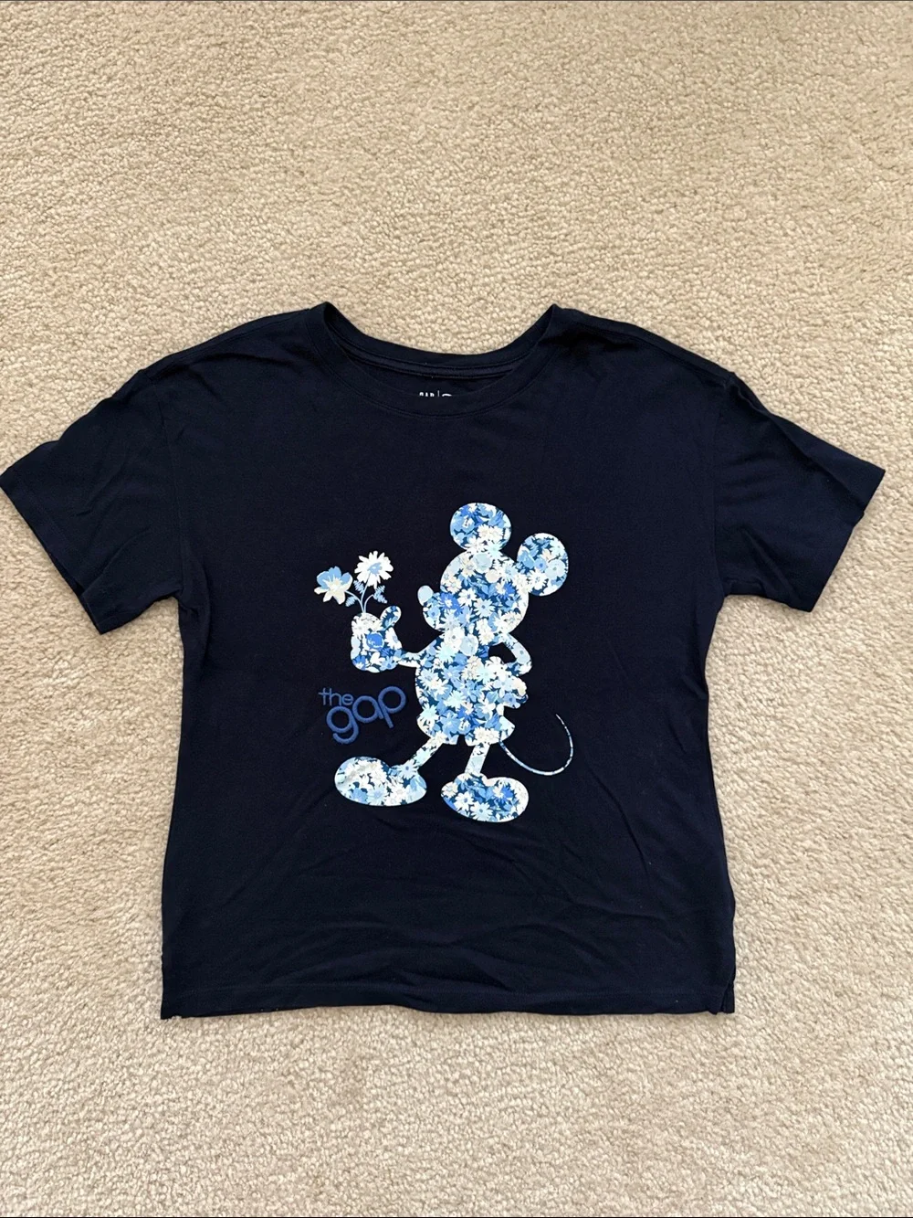 GAP Navy Blue Tee with Floral Mickey Graphic
